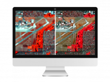 Pansharpening – MRA fusion showing scientifically valid approach to pansharpening. Image Low res and high res side-by-side in monitor 